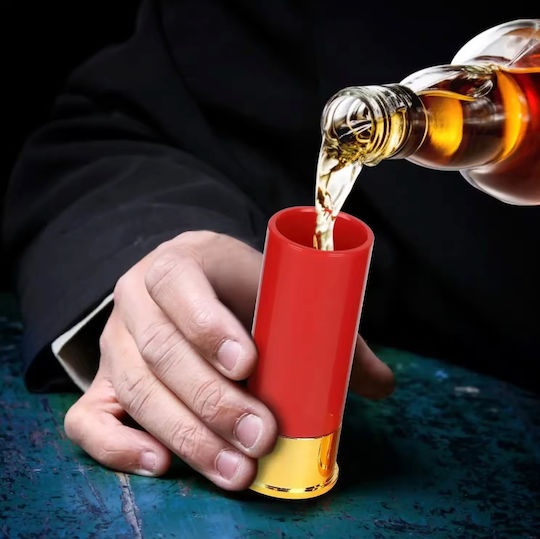 Set 4 Bullet-Shaped Shot Glasses Zola Plastic 9x3.5 Cm Red Golden