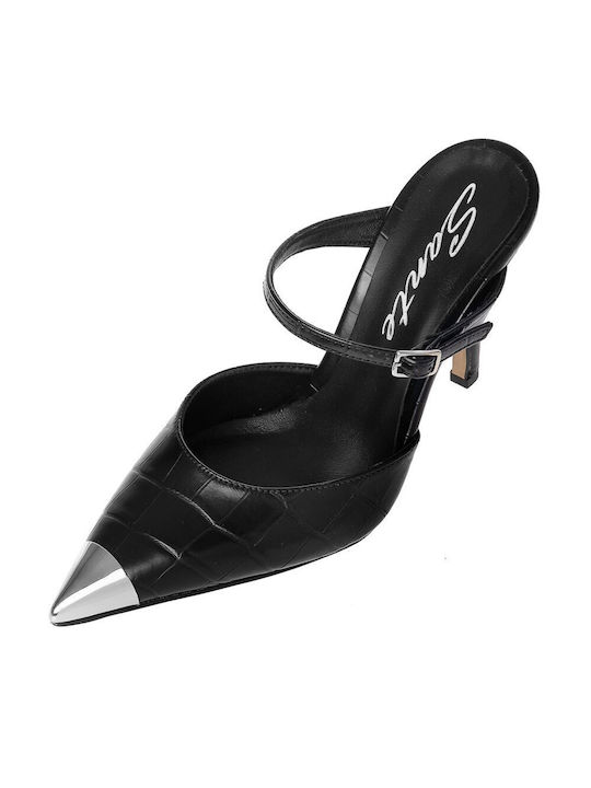 Sante Leather Pointed Toe Black Heels