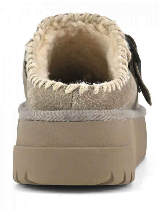 Suede Mules με Χαμηλό Τακούνι σε Καφέ Χρώμα
