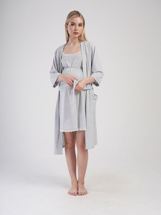 Vienetta Secret Nightdress with Maternity Robe Grey 405378