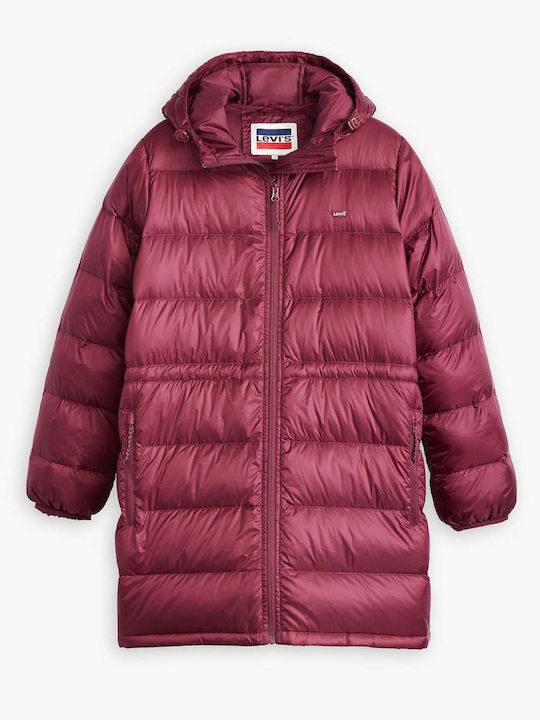 Levi's Women's Short Puffer Jacket for Winter BORDO