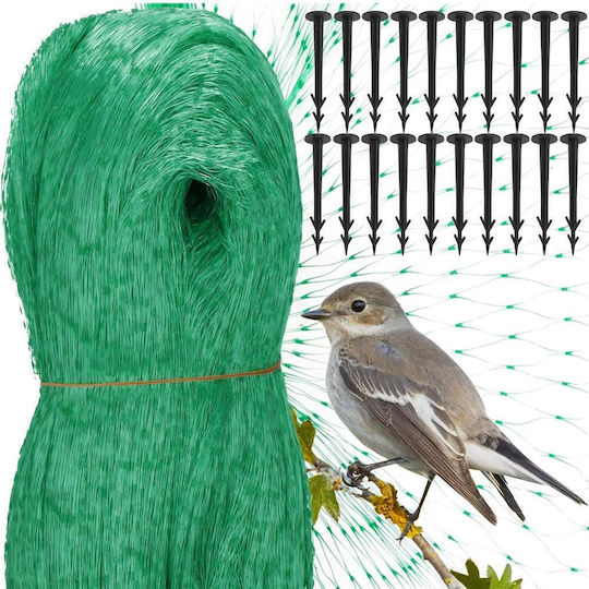 Anti-bird Net 8x20m Made Polyethylene Fixing Pins Green