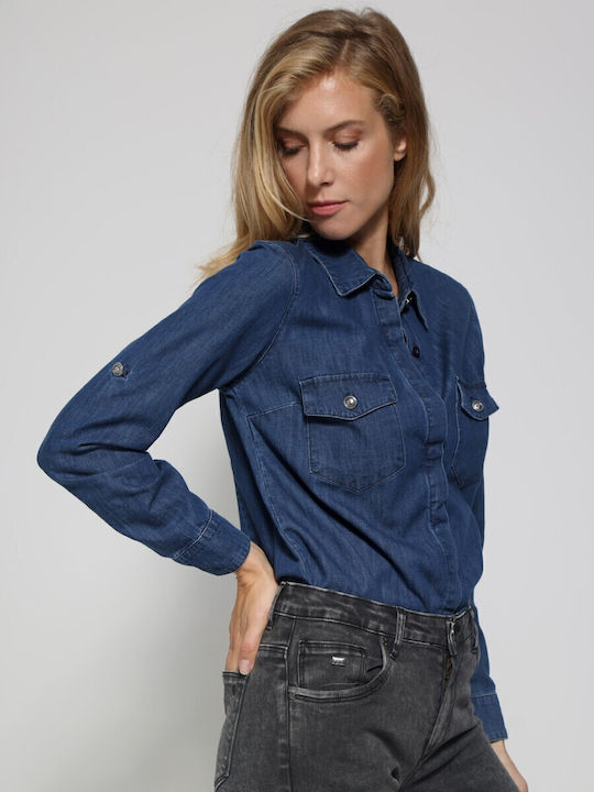 Mânecă lungă Femei Denim Cămașă Blue Jean