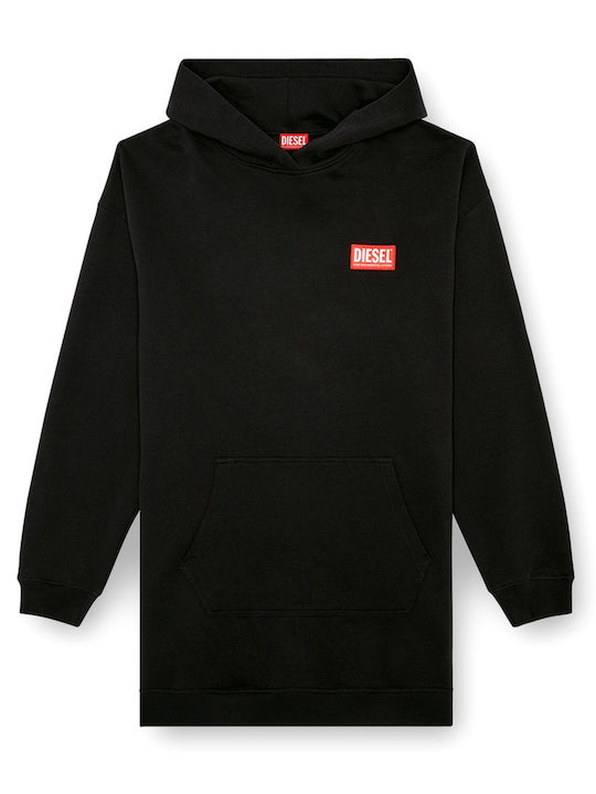 Mini Αθλητικό Φόρεμα Μακρυμάνικο με Κουκούλα Black