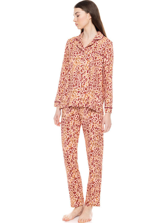 Pink Label Winter Damen Pyjama-Set Orange