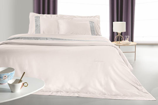 Guy Laroche Duvet Cover Set Cotton Satin Queen with 2 Pillowcases 225x245 Silky Pudra