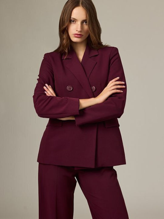 Desiree Long Women's Double Breasted Blazer Burgundy