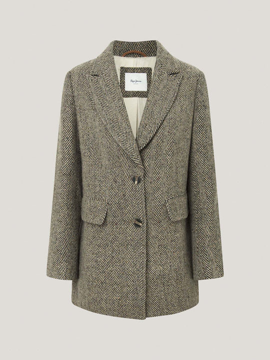 Pepe Jeans Long Women's Blazer Beige