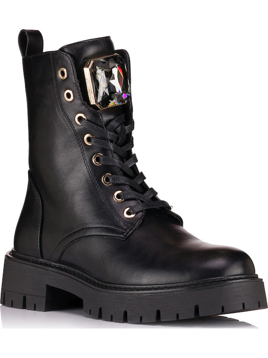 Leder Stiefeletten Damen Schwarz