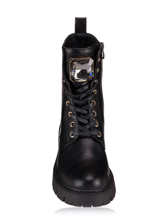Leder Stiefeletten Damen Schwarz