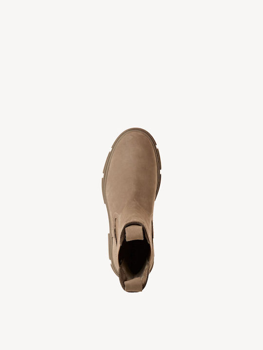 Leather Women's Chelsea Boots with Medium Heel Beige 1-25901-41-405