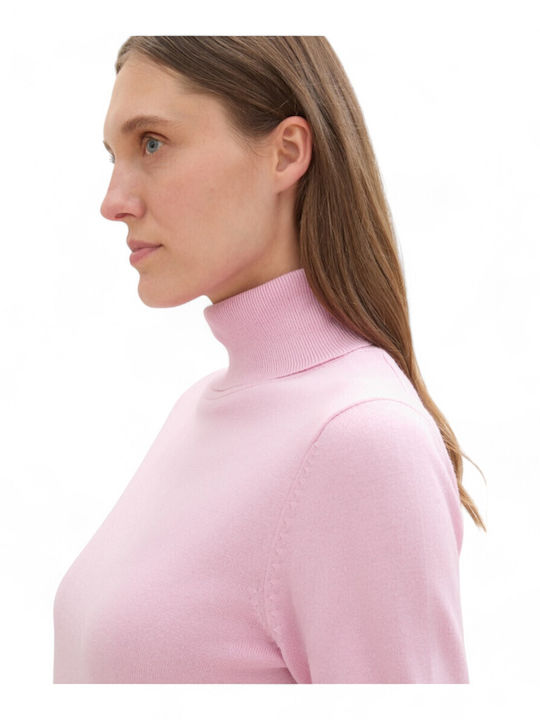 Basic Women's Long Sleeve Sweater Cotton Turtleneck Pink
