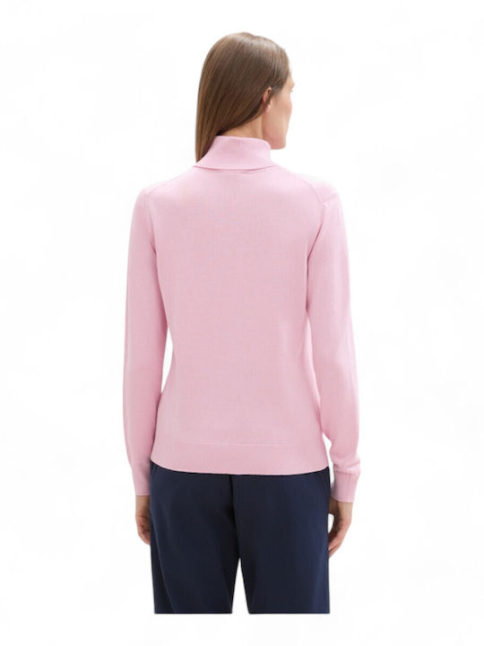 Basic Women's Long Sleeve Sweater Cotton Turtleneck Pink