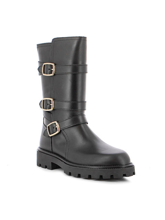 Leder Stiefeletten Damen Schwarz