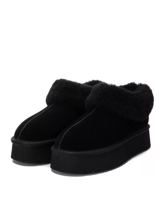 Leder Stiefeletten Damen mit Pelz Schwarz
