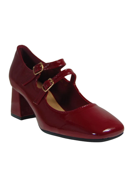 Patent Leather Burgundy Heels with Strap