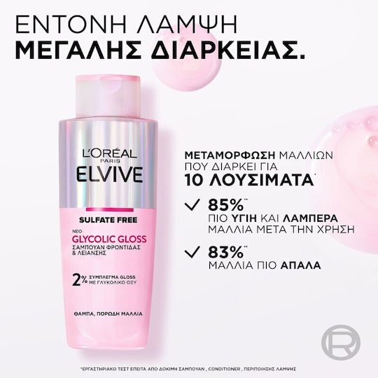 L'Oreal Paris Elvive Glycolic Gloss Hair Care Set for Shine for Frizzy Hair with Shampoo, Mask and Conditioner 3pcs