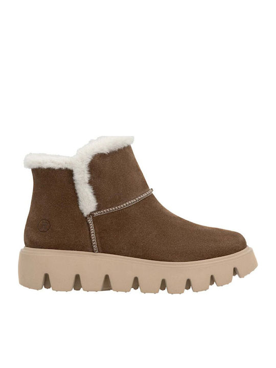 Leather Women's Ankle Boots with Fur Brown