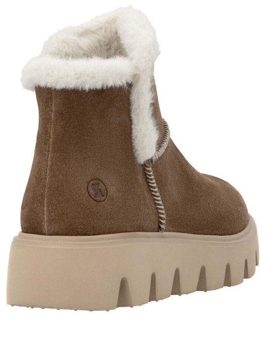 Leather Women's Ankle Boots with Fur Brown