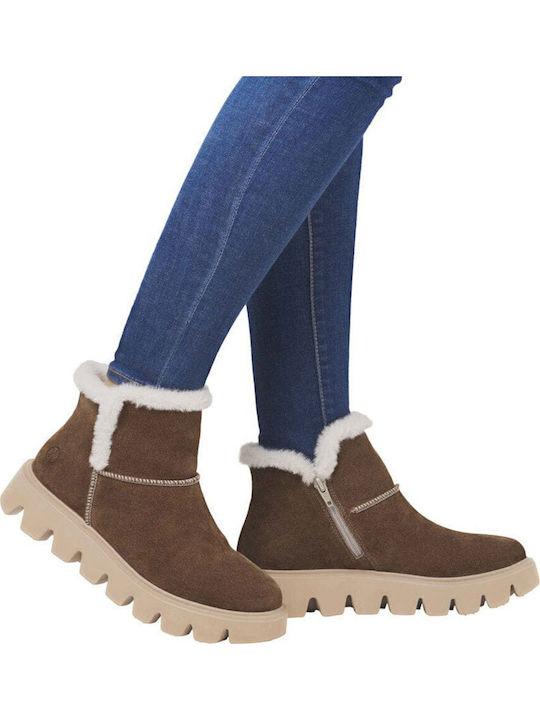 Leather Women's Ankle Boots with Fur Brown
