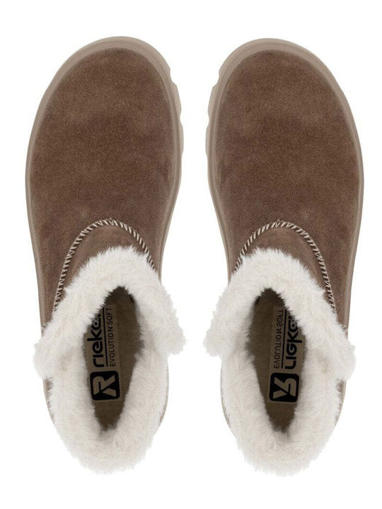 Leather Women's Ankle Boots with Fur Brown