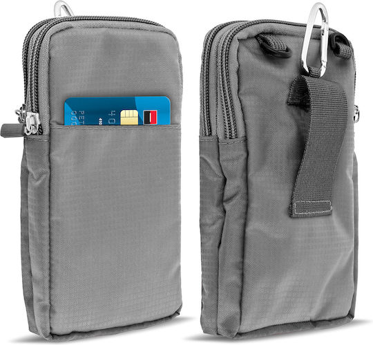 Belt Case Smartphone Carabiner Lanyard 2 Pockets Silver