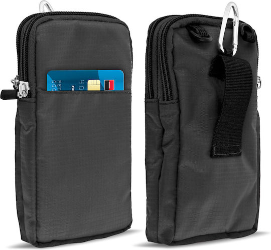 Belt Case Smartphone Carabiner Lanyard 2 Pockets Grey