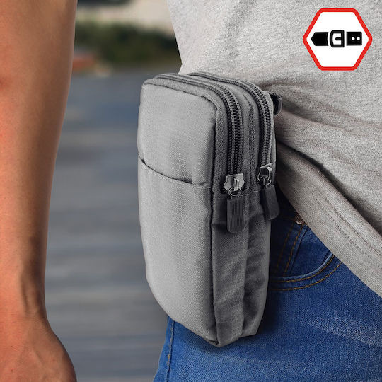 Belt Case Smartphone Carabiner Lanyard 2 Pockets Silver