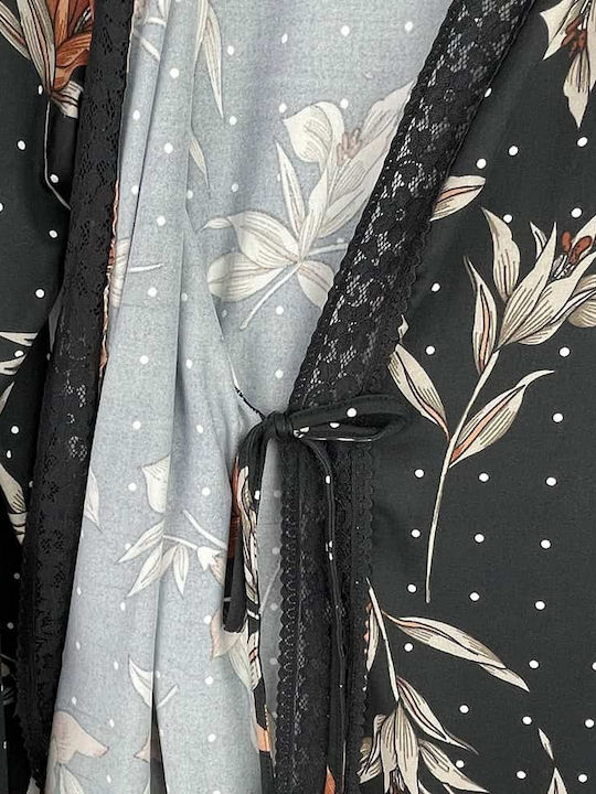 Fuanna Summer Women's Robe with Nightdress Black
