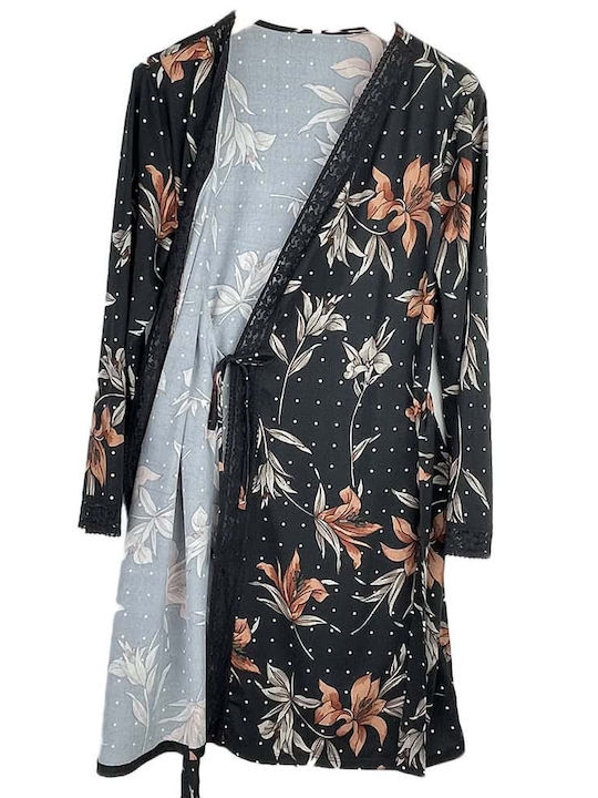 Fuanna Summer Women's Robe with Nightdress Black