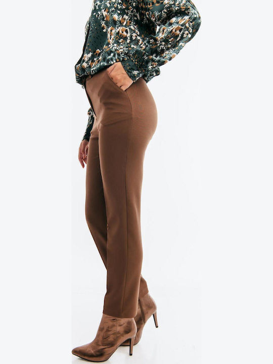 Dama Tesatura Pantaloni cu Croială Dreaptă Chocolate