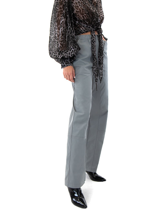 Women's High-waisted Fabric Trousers Straight Line Gray
