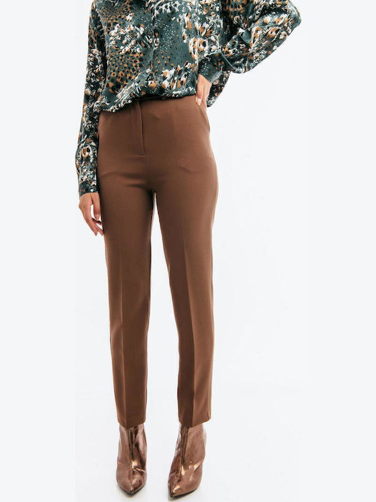 Dama Tesatura Pantaloni cu Croială Dreaptă Chocolate