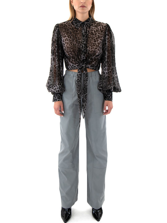 Women's High-waisted Fabric Trousers Straight Line Gray