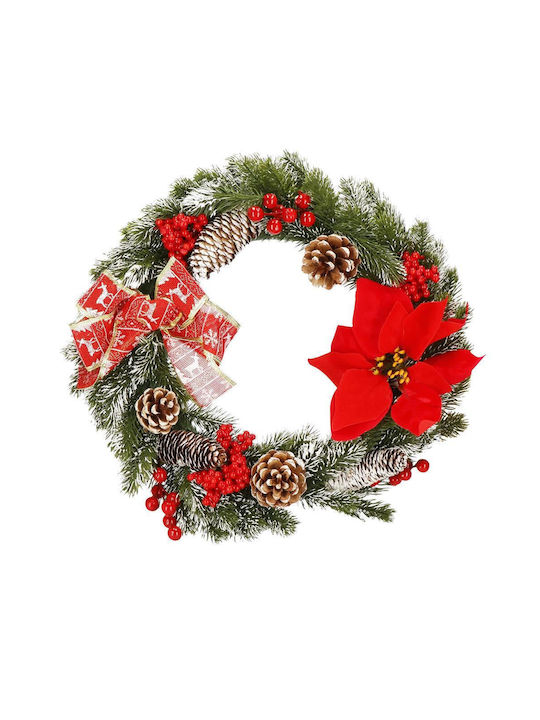 Crăciun Decorativ Plastic Coroană de flori cu lumină LED Pe baterii cu Diametru 40cm.