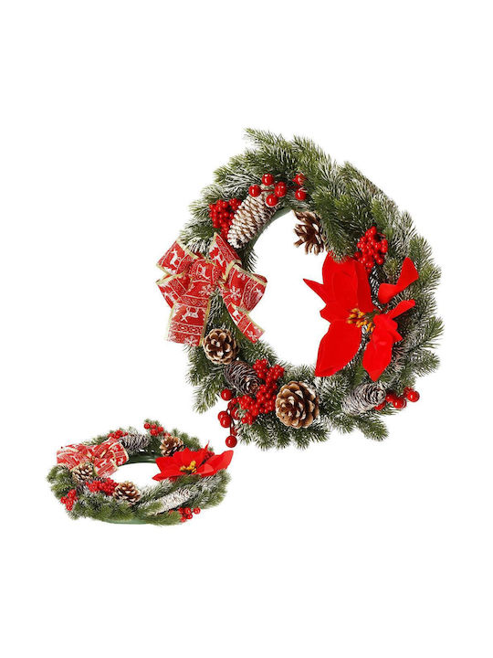 Crăciun Decorativ Plastic Coroană de flori cu lumină LED Pe baterii cu Diametru 40cm.