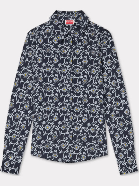 Marguerite Allover Long Sleeve Women's Shirt Blue