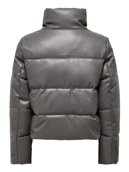 Only Leather Jacket Puffer Leather Gray