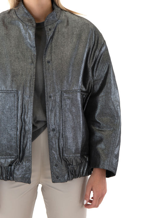 Kurz Damen Bomberjacke Silber