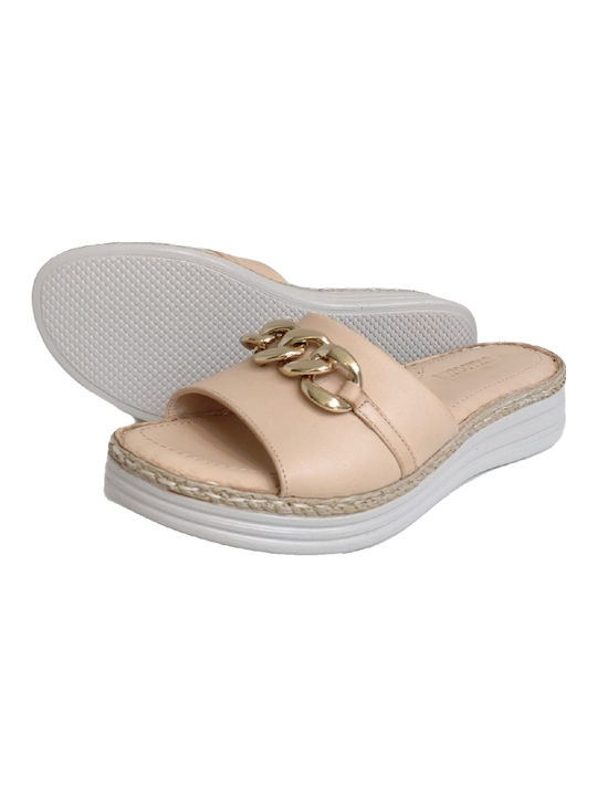 Antrin Leather Women's Flat Sandals Anatomic in Beige Color