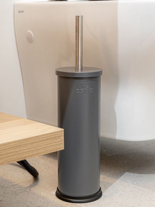 Estia Classic Metallic Bathroom Brush and Trash Can Set Soft Close 5l Gray