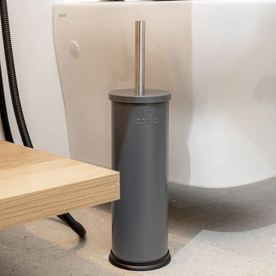 Estia Classic Metallic Bathroom Brush and Trash Can Set Soft Close 5l Gray