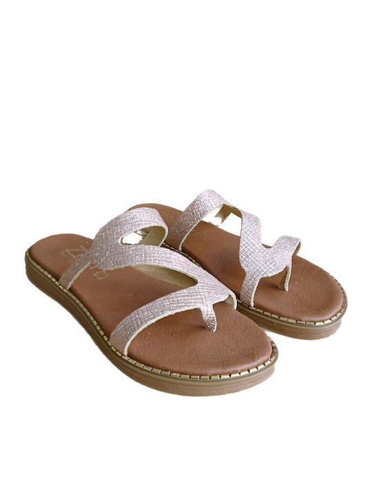 Leather Women's Flat Sandals in Gold Color