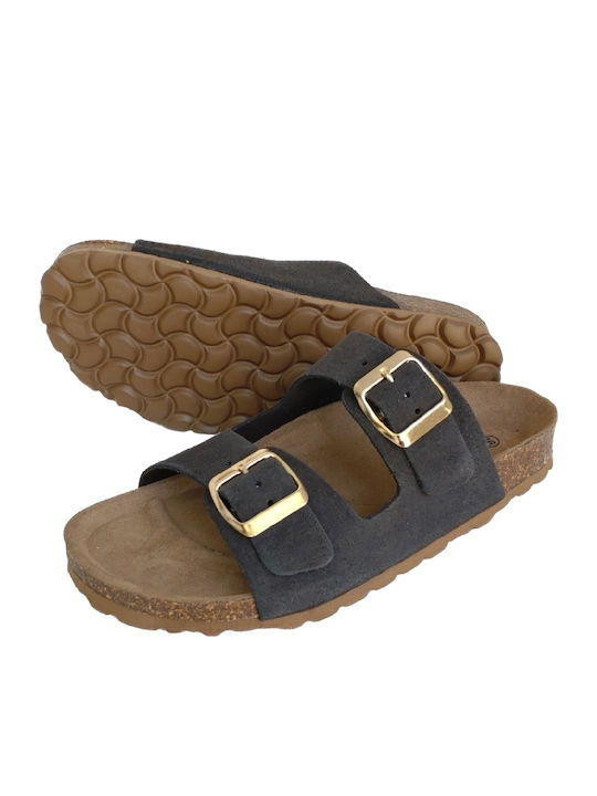Δερμάτινα Γυναικεία Ανατομικά Σανδάλια Flatforms Μαύρα