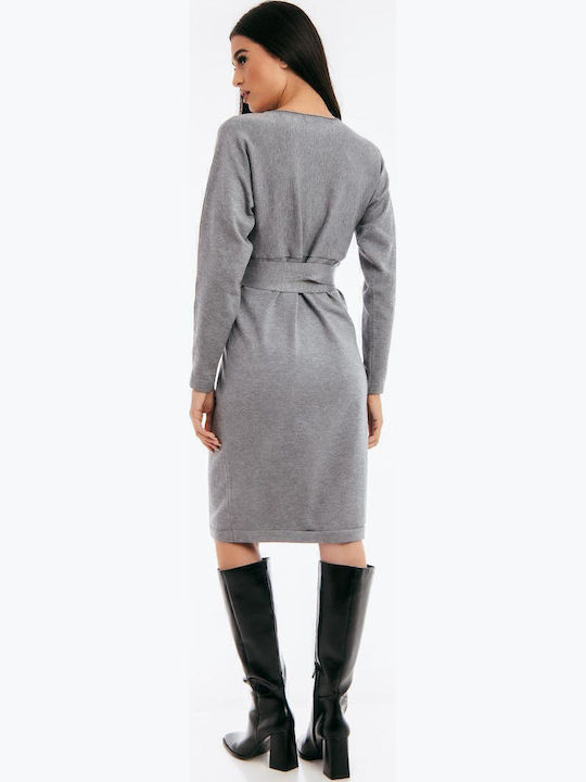 Midi Knitted Wrap Grey Dress