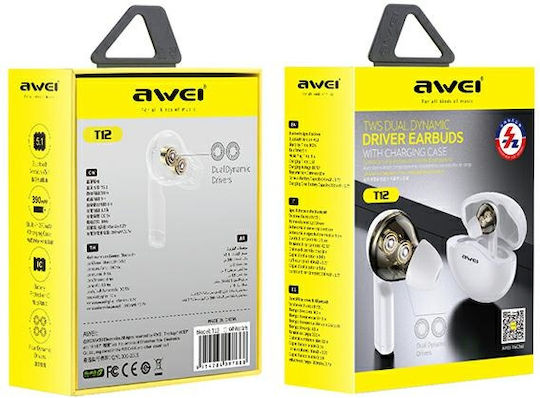Awei T12 In ear Bluetooth хендсфри Слушалки с Кутийка за Зареждане Бял