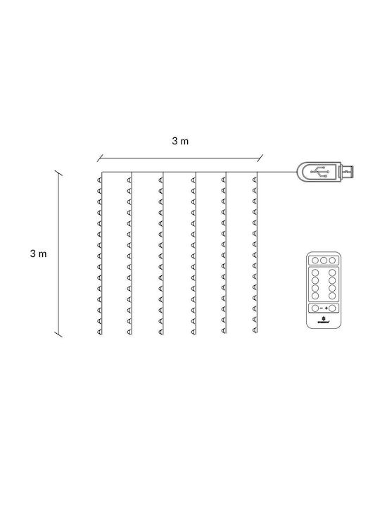 300 Lămpițe LED 3m. x 300buc Roșii USB tip Perdea 1buc