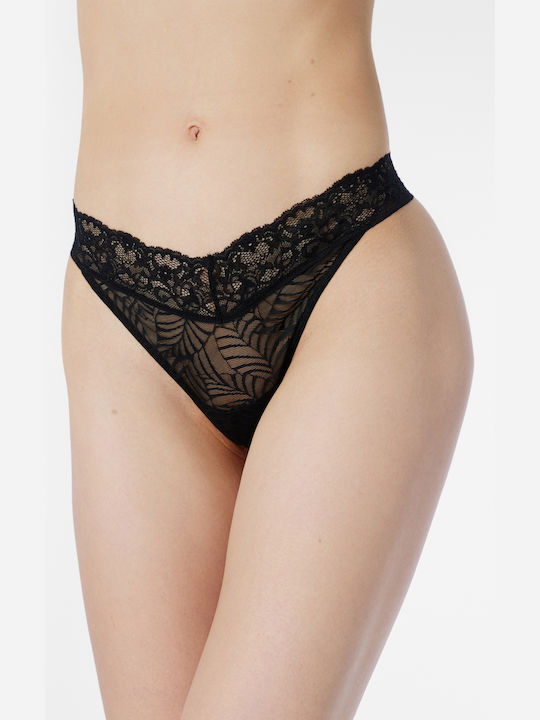 Minerva High-waisted Women's String with Lace Black