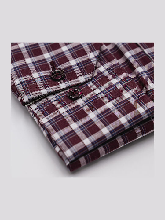 Cămașă Bărbați Mânecă Lungă Bumbac Regular Fit Model Carou Burgundy