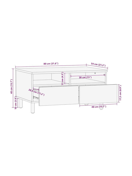 Rectangular Central Coffee Table Made of Solid Wood Black M80xW54xH40cm